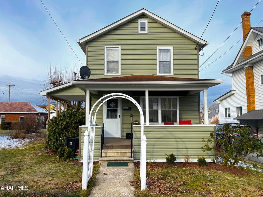 Very well maintained 2 story home in Portage Boro. The 1st floor features beautiful oak hardwood floors throughout the living area. The eat-in kitchen has a built-in cooktop/oven with ample cabinet storage. The 1st floor bedroom has a large closet and access to one of three covered porches. There are also W/D hook-ups in this room and could easily be used as a laundry room or office. The 2nd floor houses two bedrooms and a full bath. This home has numerous upgrades including the appliances, furnace, and hot water tank all being replaced during ownership. Siding, gutters/downspouts, and soffit/facia all new in 2023. Multiple parking options including on-street, off-street and a detached garage with new windows and a new man door. Flat yard!