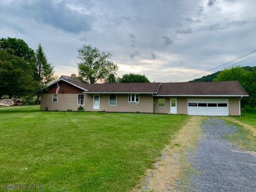 Spacious 3 bedroom 1 bath ranch, 2 car garage in the country near all amenities!! Close to I-99, Old 220, I-76, Rt. 30.  Great Location!! 1st and last months rent required and Security deposit.  Applicant will have to fill out rental application and a credit report check---Applicant will pay a fee to process.