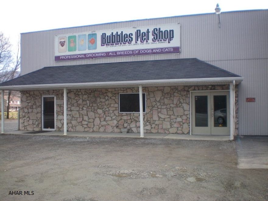 Great business opportunity. This building is up to code has new electric, inside and out, new sewage lines, newer furnace and air cond. So many possibilities. Retail space, sub shop, pizza shop, car repair, car sales, warehouse. Block walls are 18-20 ft. so extra storage space. Large overhead door to unload trucks. Lots of parking with access from Rt. 220.