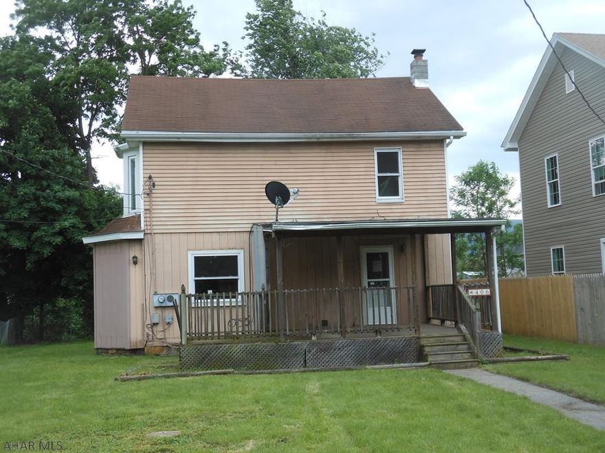 This is a two story home in Bellwood borough. This home features asphalt 2 car off street parking. Nice front yard with flexibility. The main floor features a eat in kitchen and living room. The second floor features three bedrooms and a full bath. With some customization, this house could be your home