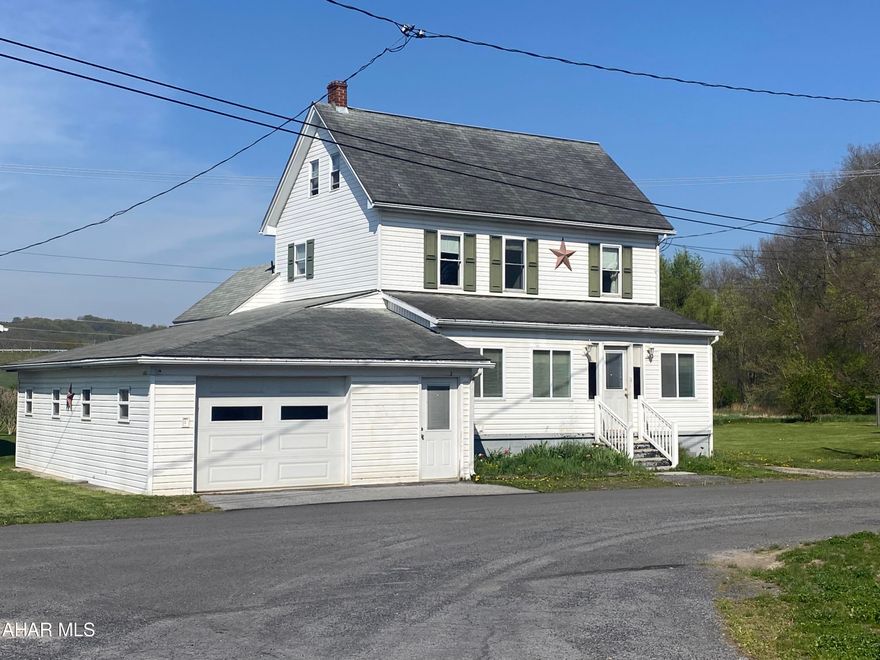 Two story, 4 bedroom, 2 full bath and one half bath located on quiet street. Home has an attached garage. Main level laundry hook ups, with one bedroom on main floor. Bring back the memories of grandma and pap's house with a wood stove in the kitchen. All season room out front to enjoy the morning sunrises. Flat yard for fun with the kids or animals. Friendly neighbors and easy access to I-99 and close to Fisher's Country Market. Updates made to property include: public water and sewer hook up 2021; new furnace pump and motor 2022; hot water heater, thermostat and elements 2022; new water pump 2022 (hooked up for just outside faucets); furnace filter changed Fall 2022; new windows and siding 2013. Property sits in a flood zone. Selling AS-IS.