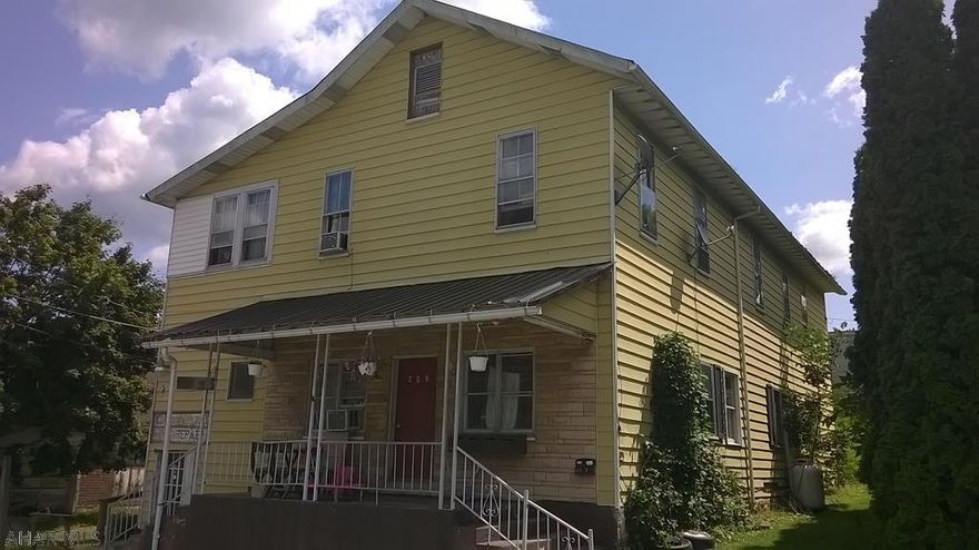 "4 unit apartment building with great tenants, features (three) 2-bedroom apartments and a 1-bedroom apartment. This multi unit includes a storage shed, off-street parking for four cars, back yard, and commercial driers/laundry in the basement. All of the apartments have had recent upgrades including carpet, vinyl flooring and paint. Each apartment features a living room, kitchen/dining room, bathroom, stove, and refrigerator. Oil hot water heat and metal roof."