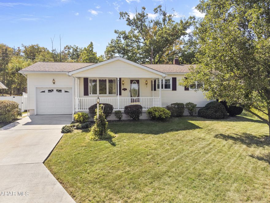 Impeccable 1 story vinyl home in College Heights near Penn State Altoona on 0.4 acre lot. Features large formal living room, eat-in kitchen with adjoining dining area, 3 bedrooms and 1.5 baths. Huge finished basement includes family room w/ bar, wood/coal burner, game room, pool table and large laundry/utility room. Beautiful rear covered deck area with 18' above ground, heated pool and fenced yard. 1 car attached garage w/ openers, new electric heat pump (2023), new roof (2023). Sale includes a total of 4 parcels.