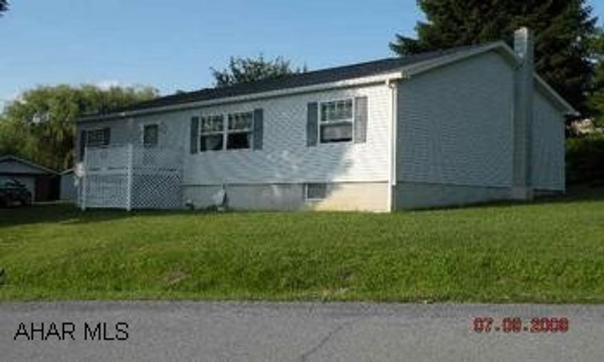 Nice 3 BR ranch home w/ 2 heat sources. Large LR, eat-in kitchen, full unfinished basement. 2 single car garages.(small triangle shaped piece by stop sign not included in sale).  Call Mona @ 814-687-4514 Nice 3 BR ranch home w/ 2 heat sources. Large LR, eat-in kitchen, full unfinished basement. 2 single car garages. (small triangle shaped piece by stop sign not included in sale). Call Mona @ 814-687-4514