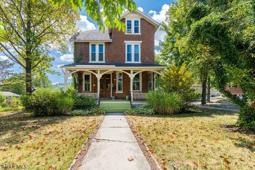 Classic, stunning brick in the heart of Hollidaysburg. Easy walking to Downtown events, Post Office and shops. Home features a flexible floor plan....3 generously sized bedrooms are located on the 2nd floor, plus there is a bonus room for crafts or a work from home parent/student office....right down the hall is an updated bath with tile floor and glass shower....3rd floor is the best!  It features rooms for an Owners' Suite or teen retreat....2 rooms to use as you choose, and an office/craft area with skylight....relax in the updated bath....complete with a claw foot tub, pedestal sink and tile floor.  1st floor consists of a spacious foyer, LR, DR and Ikea kitchen!  Appliances stay! Throughout the house you'll find transoms and pocket doors. Huge lot with gardens and a firepit area.