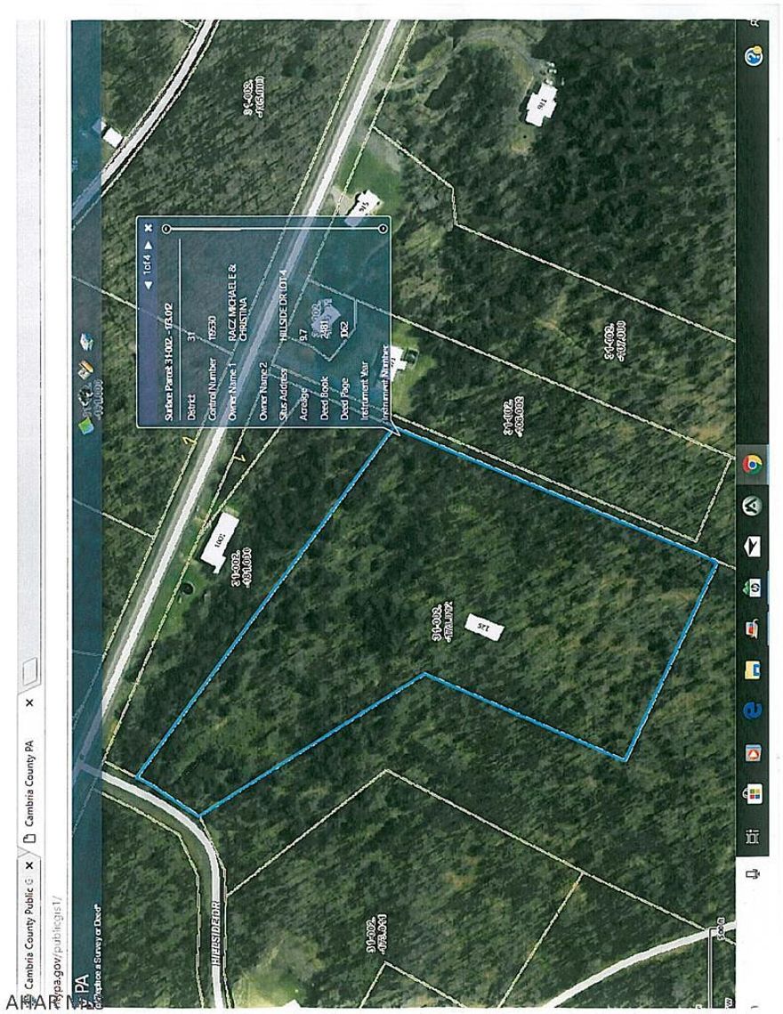 Beautiful wooded building site in a nice country setting. 15 minutes from the malls in Altoona. Surveyed and subdivision approved. Perc tested for on lot sewage. The 9.65 acres give you plenty of room and the property is not deed restricted.