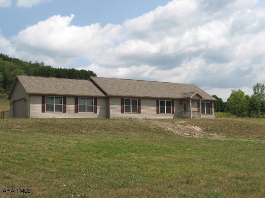 Built in 2008, there's plenty of wide open spaces for this 2 Bedroom ranch on over 2 acres.  Beautiful kitchen with stainless steel appliances, 1st floor laundry, stone fireplace in living room, C/A, central vac.  Screened in back porch & over sized 2 car garage.