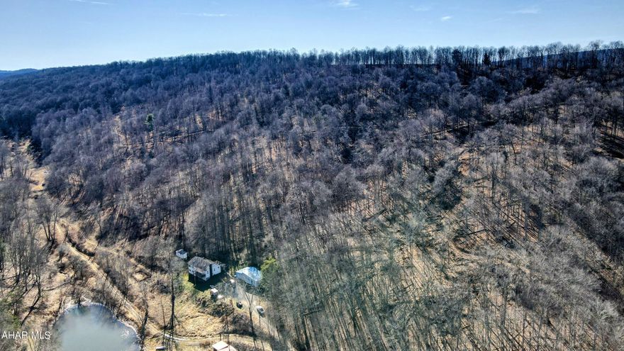 The perfect country oasis! Southern Bedford county is at it's finest with this 55 acre woodland paradise. Property has a raised ranch home with 3 bedrooms and 2 full baths. Open concept kitchen, dining and living area. The amazing views from the back deck look out over the large pond. Beautiful hardwood floors. Move-in ready. Basement has a finished room as well that could be fourth bedroom or rec room. Second home could be a hunting camp rental or in-law suite with some remodeling. Main home has oil-forced air heat with a supplemental wood stove. Central air for the warm summers. Property has the large pond, a shed, and a barn. This land would be ideal for hunting! Amazing wildlife and mountain views. Don't miss out on this one, set up your showing today!