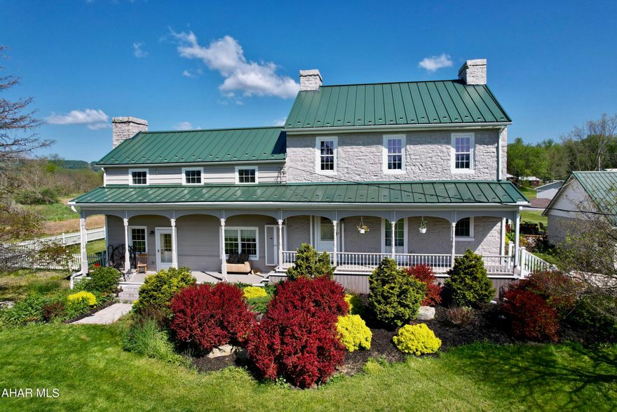 This enchanting Circa 1850 Colonial stone home has over 3400 sq ft with 4 Bedrooms, 3 baths. The interior spaces flow throughout home to wonderful waterfalls outside entertaining spaces. The views are spectacular along with plenty of privacy on the 40 plus acres. Has a 20x60 pole building, horse barn, 4 car garage, carriage house. Wildlife is plentiful as well.