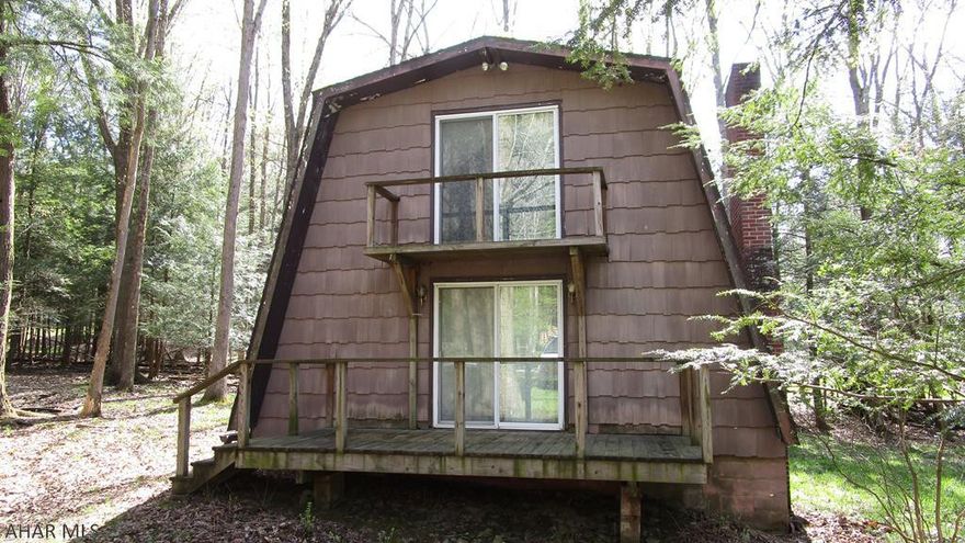 Spacious, affordable, retro cabin.  Modified A-Frame cabin has a wood burning fireplace in the center piece of the great room offering warmth with a sliding glass door adding the light.  Groovy dcor is mid seventies.  Two large bedrooms upstairs. Electric baseboard heat.