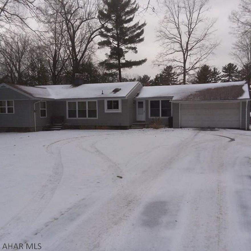 Well-maintained rancher on a large lot in Antis Township.  Everything updated within last ten years.  Central air, partially finished basement, wood fireplace, main floor laundry, several wonderful built-in cabinets and closets.  Very energy efficient: gas AND electric average $125/month year-round.  Agent-owned.  Very easy to show.