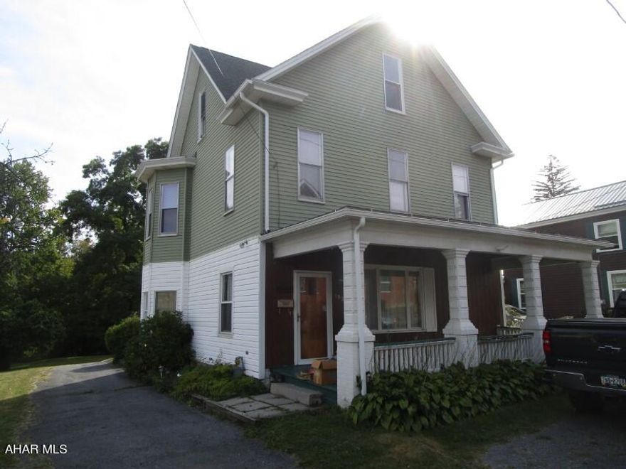 Two Story house in Antis Township just outside of Bellwood  Borough. Three bedrooms, first floor laundry, detached garage with off street parking, and large yard.