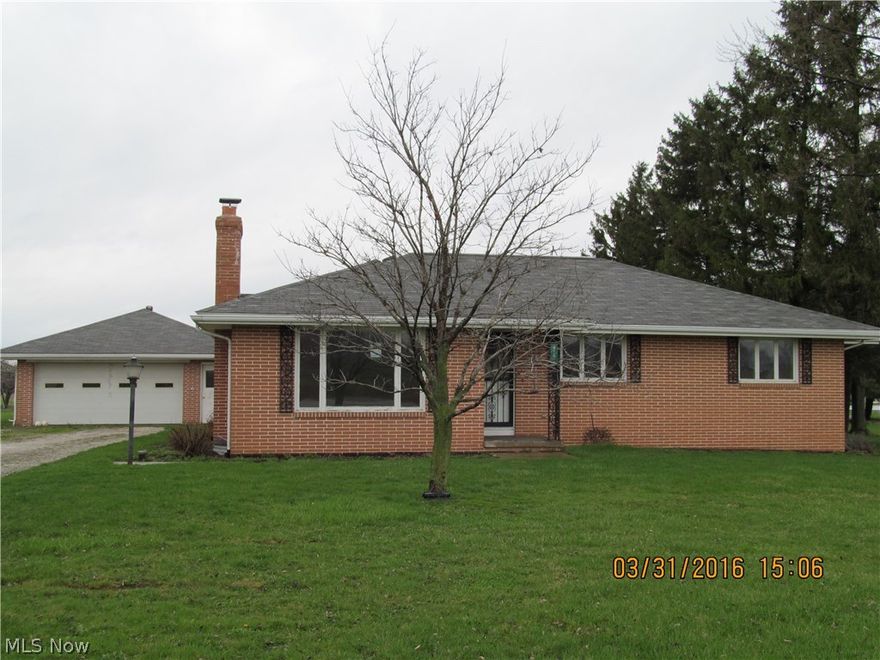 Bank owned home. Brick Ranch on 2.18 acres! 3 bedrooms, 2 1/2 baths, 1st floor laundry. Detached 2 car garage plus another single car detached garage. Basement access from outside via cement ramp and door big enough for lawn equipment, ATV, or whatever you want! Exterior is in pretty good condition, interior needs some basic cosmetic work but not much. Hurry on this one! Sold AS-IS, with no warranties or guarantees. No disclosures. Proof of funds or pre-approval required with all offers. ***Cash offers must use a bank statement as proof of funds, a letter from a bank is not acceptable.*** Property taxes approximate. Seller directs that I am not to submit offers during the first 8 days of the listing, they should be sent to me and I will hold them until after the 8th day. There are no investor restrictions. Offers/contracts are not binding until the entire agreement is executed by all parties.