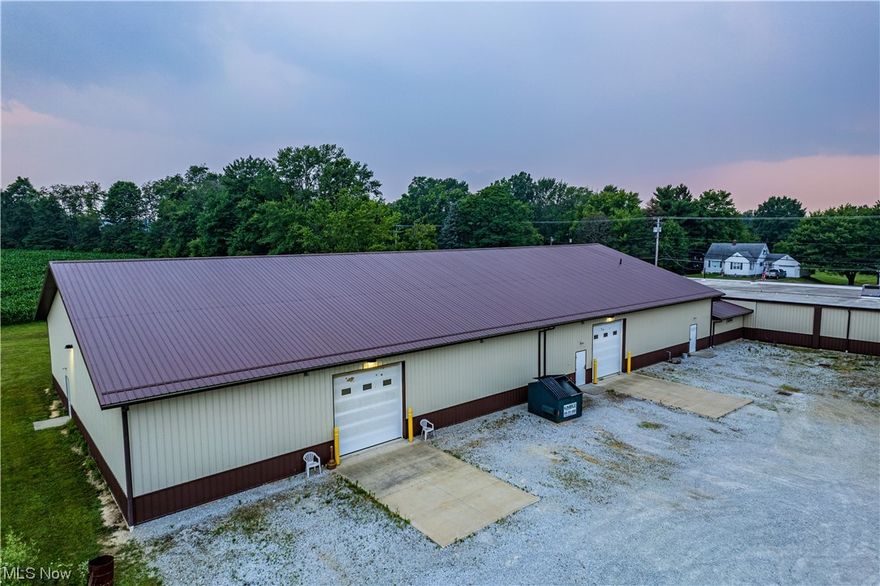 Approx. 10,000 square feet of flex space (8,200 warehouse/1,800 office) on the border of Wayne and Summit Counties in Doylestown. The warehouse features 2 bays, 3 exit/entrances, a private restroom, a lofted storage area, 14 foot ceilings, 3 phase power, and radiant gas powered heat. The office space features a large entryway, a showroom, a receptionist desk and window, 3 large private offices, a conference room, a kitchen, bathroom  and 2 exterior exits. Building has a metal roof, and a very large gravel parking area.