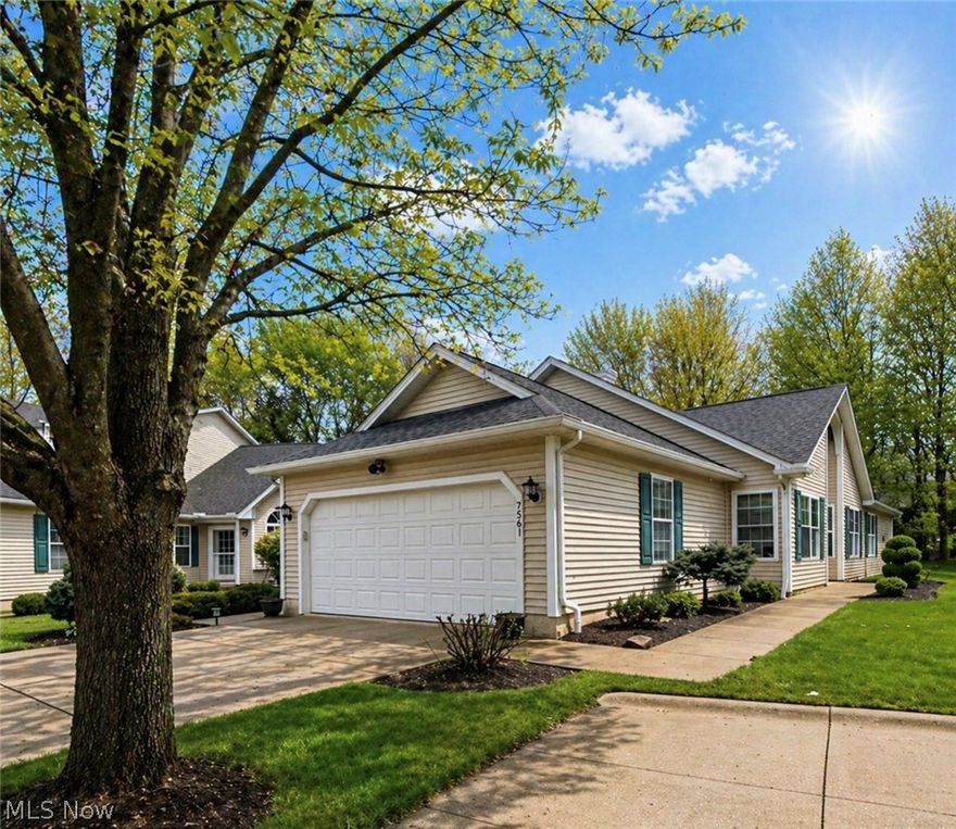 Beautiful stand-alone ranch cluster home located in the highly desirable Grand Bay development in Brecksville. This well-maintained 2 bedroom, 2 full bath home also features a spacious den and a fully enclosed sunroom, perfect for enjoying a peaceful, bug-free retreat. The home offers an eat-in kitchen and a large great room with a cozy gas fireplace, ideal for both relaxing and entertaining. The generously sized primary suite includes two closets, one being a large walk-in, along with an oversized ensuite bath featuring double sinks, a large soaking tub and a skylight for added brightness. Additional highlights include true one-floor living, an oversized laundry room, a 2-car attached garage, and ample guest parking. Tucked away on a quiet cul-de-sac, this home offers both privacy and convenience. Enjoy low-maintenance living with access to Grand Bay’s amenities, including tennis courts, updated playground and a large in-ground pool, all set within a beautifully landscaped, picturesque community.