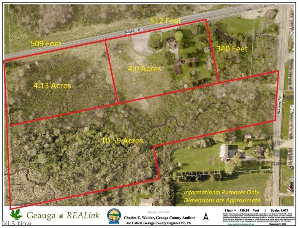 3 Parcels totaling 18.72 acres of Commercial land/ 1,021 feet of frontage on Mayfield Rd/ 249 feet of frontage on Ravenna Rd/ Unique opportunity to develop prime commercial land near the Rt 322-Rt 44 intersection/ Home on property used as duplex and is fully rented/ Detached garage and workshop/ Butternut Creek runs through rear parcel