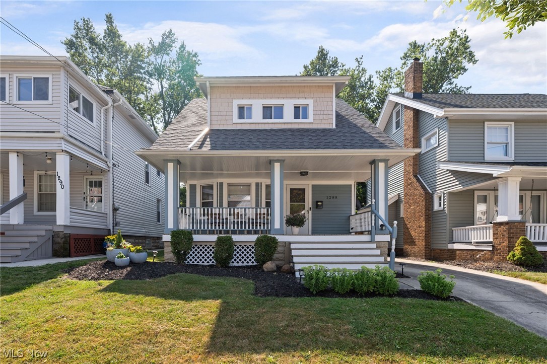 This picture-perfect Lakewood home is brimming with charm and thoughtfully updated throughout. With standout curb appeal and a welcoming front porch, it’s easy to fall in love before you even step inside. Once inside, you’ll be instantly captivated by the warm, stylish interior. The spacious living room features a beautiful bay window that floods the space with natural light and flows seamlessly into the formal dining room—complete with sliding doors that open to a lovely backyard patio. The kitchen is a true showstopper, blending modern flair with cozy character. Highlights include crisp dovetail white cabinetry with sleek black hardware, granite countertops, a ceramic tile backsplash, and stainless steel appliances—all included. An open pass-through to the dining room ensures you’ll always feel connected when hosting friends and family. A convenient half bath completes the main level. Upstairs, you’ll find three bright, cheerful bedrooms and a beautifully updated full bath. Whether you're hosting a summer cookout or enjoying a quiet evening under the stars, the fenced-in backyard with its charming patio offers the perfect outdoor retreat. A detached 1.5-car garage adds extra storage and convenience. Located just minutes from Lakewood Park, Downtown Lakewood, and a variety of local restaurants, shops, and coffee spots—this home truly has it all. Don’t miss your chance to make it yours—call today to schedule your private tour!