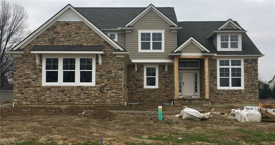 New Construction built by Petros Homes Ready to move-in. 4 BR 3.5 bath first floor master suite design on estate size lot in new community called Love Farm. Great open first floor plan features Great room with vaulted ceiling, designer kitchen with wrap island and adjoining breakfast room and flow through dining room with two way fireplace, first floor study and first floor master suite with pan ceiling detail, large double walk in closet, tile shower and soak tub, double vanities and private commode room.Second floor features three large bedrooms with two sharing Jack and Jill Bath and the other with own private bath. Loft area/communication center access to all second floor bedrooms. Full 13 course basement is rough plumbed for full bath. Family lockers and bench off garage access hall. Beautiful interior finishes and upgrades and Builders HBA warranty. Strongsville City schools.