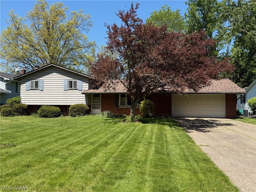 Great opportunity to own this 3 Bedroom Split Level on deep lot in Mentor! Main level includes foyer entry open to Living Room, Dining Room with slider to back patio & Eat-in Kitchen with all appliances. Master Bedroom with hardwood floors, double closets & half bath. 2 additional bedrooms & full guest bath with double sink vanity. Spacious lower level Family Room with LVT flooring, brick wood burning fireplace, bonus room, laundry area & half bath. New Roof 2025. Central air. 2+car attached garage & double wide concrete driveway. This home will need your cosmetic/personal touches and improvements to make it your own, selling AS-IS. Close to all the Mentor conveniences including shopping, restaurants, schools and easy freeway access!