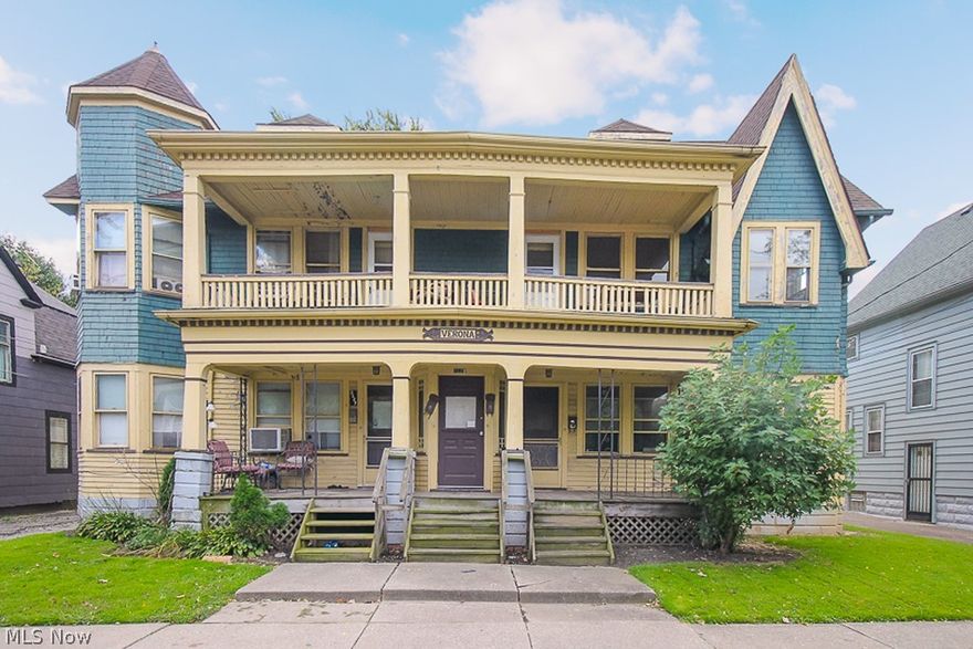 Attention multi-family investors! Great opportunity to own a four-unit property on Cleveland's west side. The Verona building features four 2-bedroom,
1-bathroom suites. Three units in rent-ready condition; rehab needed on the fourth. Two units have hardwood floors throughout the living areas and two feature carpeting. Front porches accessible for all units, as well as a large parking area in the rear. Spacious basement allows for extra storage. Situated within a mile of MetroHealth, the Cleveland Zoo and I-71. A little TLC will go a long way with this unique property!