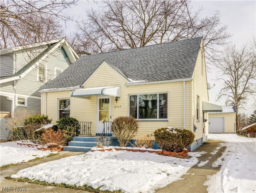 A RARE FIND! 3 bedroom Cape Cod with 2 1/2 detached garage with privacy fenced yard. Spacious living and kitchen with eating area, refrigerator, range/oven, dishwasher, and disposal all remain. 2 bedrooms and bath on the 1st floor and a large 3rd bedroom with a huge walk-in closet complete the 2nd floor.  Hardwood floors under the carpet throughout. Recent improvements include Roof and Siding 2010, updated windows, updated electrical 2018. Glass block windows and waterproofed basement offers additional living space with a family room or 4th bedroom. One year home warranty included.