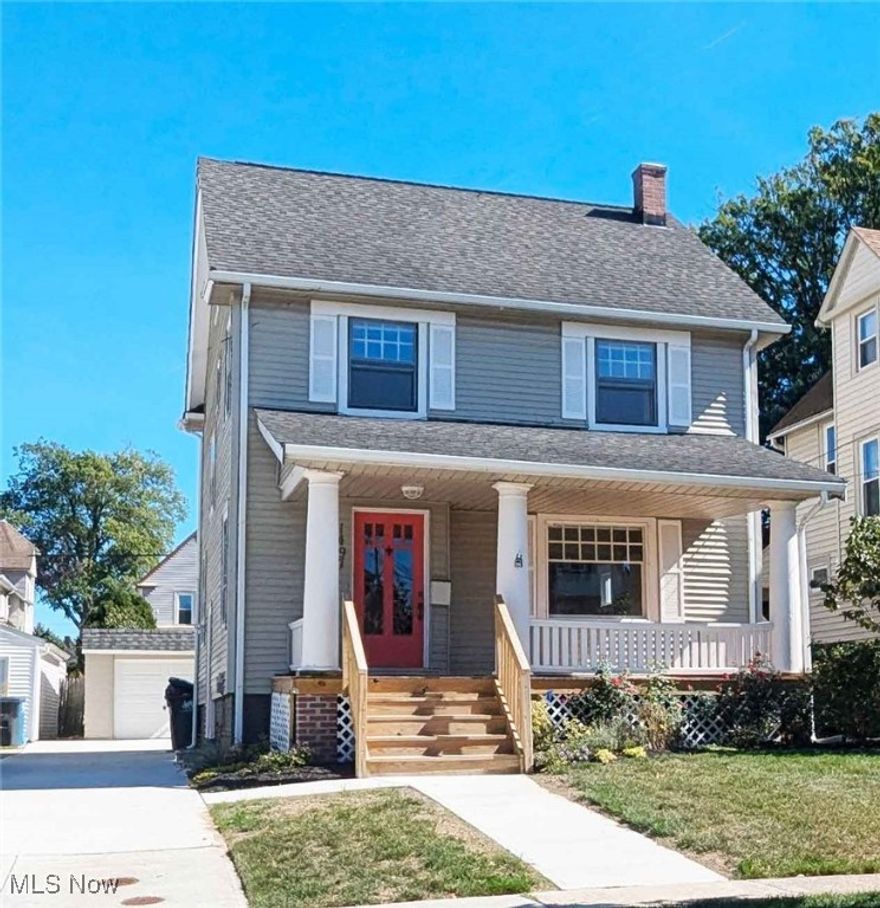 Welcome to this completely renovated Western Lakewood front porch colonial. Entertain your friends & family in the spacious formal dining room which features a gleaming wood floor then move the gathering to the expansive, comfortable living room which is flanked by an exquisite decorative fireplace & sun drenched windows. You can while away your relaxing afternoons on the delightful front porch or on the hand-set back yard patio then, spend your private hours snuggled up in the cozy lower level rec room. The private master suite comes complete with 2 oversized closets & a full bath while the other 3 generous sized bedrooms feature ample closet space, as well. The recently updated kitchen features custom cabinets, tailor made counter tops & back splashes, carefree flooring & stainless appliances. The list of upgrades includes freshly refinished wood floors, 2.5 upgraded bathrooms, recent high efficiency furnace & central AC, updated electric system, new concrete driveway, and much more.