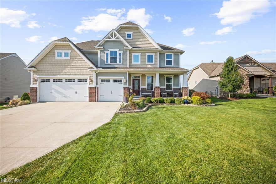 Beautiful Ryan Homes” Landon Floor Plan” located in Lagrange, OH on the Grey Hawk Golf Course.  A short walk to the clubhouse, restaurants/coffee shop. Over 3,400 above grade square feet. 5 Full Bedrooms, 5 Full Bathrooms with a Bonus Room on the 2nd floor that can also be used as a 6th bedroom. Master bedroom has double walk-in closets. Large Kitchen with Morning Room, double ovens, extra-large island, cook-top and stainless-steel appliances., 1st floor guest room with adjoining full bath.  Great Room with a gas fireplace and Formal Dining Room/Office is also located on the 1st floor. All bathroom's ceramic title.
For added convenience, there is a laundry room on the 2nd floor and in the lower level/basement. Engineered hardwood floors in kitchen foyer, dining room and first floor bedroom and bath. Enjoy the beautiful golf course and sunset views on this extra-large fully fenced lot with an expansive deck.
Full finished basement with additional bedroom, full bath and plenty of storage.  This home is a must see! All of this plus a Home Warranty!!!