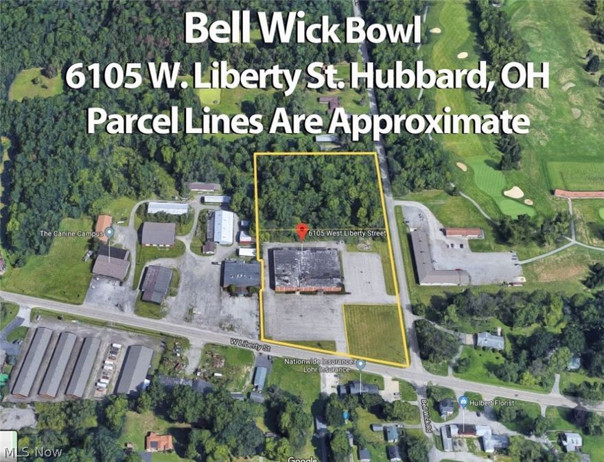 26220 SF Single story building on slab; on 7.11 acres, corner location, 3 parcels with 430’ frontage on Liberty Street and 790’ on Bell Wick.   Originally constructed in 1962 with 2 major additions.  60,000 SF of paved parking, approx. 145 spaces. Illuminated sign.  Nominal 18’ ceiling to steel decking throughout, nominal 14’ to bottom of steel trusses (nominal due to differing slab heights).  Block construction with brick veneer. (3) glass double door entry’s with lobby areas.  Mainly free span.  3 phase power.  Forced air natural gas heat, central A/C with some supplemental remote gas furnaces and Reznor heat in mechanical area.  Annual taxes $10,300.  Parcels 02-332482, 02-332481, and Parcel 02-332480 Zoned as General Commercial (c-3). (All Parcels are in City of Hubbard).32 Lanes, 16 ball returns, auto pin set, Brunswick AS80 Point of Sale Electronic Scoring System. Large service counter with shoe rental and PA area. Built in bar with beer coolers, 3 well bar sink, and ice machine