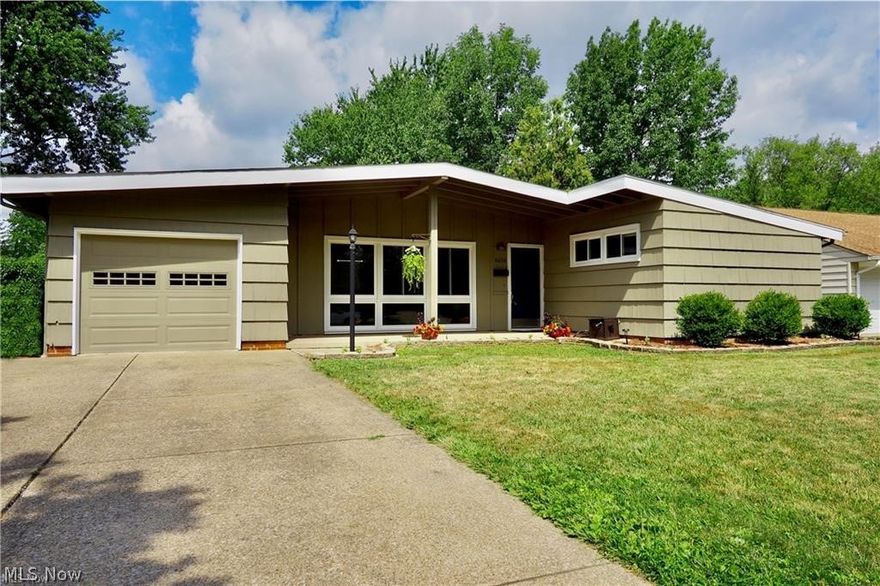 Trendy mid century modern ranch with incredible curb appeal. Located on a quiet tree-lined street in Parma Heights, this home is a gem tucked away. Beautifully maintained, this ranch has so much to offer: Three bedrooms, 1.5 baths and a family room add on (with a custom wood fireplace!) that leads to a covered patio area complete with a porch swing to relax on. Fantastic original parquet floors flow through the main areas and bedrooms, and vaulted ceilings typical of the period blend to create that mid-century modern feel! Recent exterior and interior paint, newer roof and windows, completely fenced yard with a storage shed, loads of storage and a seamless open floor plan add to the ease of living in this move-in ready home. Easy access to main eateries, shopping areas and metro park. This one is priced to sell! Schedule your showing today.