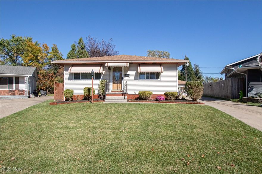 South Hills Ranch home located in desirable Skyview Estates is centrally located being just a minute to I 176 and 7 minutes to Downtown Cleveland! Situated on a quiet cul-de-sac with a deep fenced in parklike lot. Basically get 2 houses here for the price of one here with this 3-bedroom, 2.5 bath gem that features a completely finished lower that boasts a 2nd kitchen, huge rec room, extra bonus room/ 4th bedroom, a full bath and a large laundry - storage room. First level has an eat in kitchen with lots of cabinet and counter space, tiled back splash that also comes fully applianced. Nice sized living room, ceramic tiled full bath, lots of beautiful laminate wood flooring, spacious master with his and hers closets. Walk out to a covered 16x12 covered patio. Complete roof tear off in 2024. Vinyl windows and siding, glass block windows, large 2 car garage and lots of concrete provides plenty of parking. A must see! "Estate selling as is."