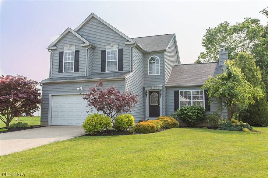 Open Floor Plan Colonial on cul de sac in Hunters Run Development. Three bedrooms, 2 full bathrooms on second floor, & 1/2 bath on first floor. Enter home with foyer that opens up to large, bright, vaulted ceiling living room with fireplace that can also be enjoyed from eat-in kitchen. Large dining area in kitchen with sliding doors lead to back stamped patio. Relax day and/or evening on this secluded patio. Spacious kitchen with plenty of cabinets and a pantry.  First floor laundry room off kitchen.  Large master bedroom with spacious 8x5 walk-in closet & french doors. Master bathroom has a corner bathtub with shower stall next to it. Second bedroom also has a 8x5 walk in closet. The finished basement adds lots of living space with large island.  Hunters Run is a rural neighborhood with sidewalks and 14 acres of common area maintained by the HOA. The west side of the neighborhood is next to the Medina parks bike and hiking trail. Less than 1 mile down Chippewa Rd is Chippewa Lake and