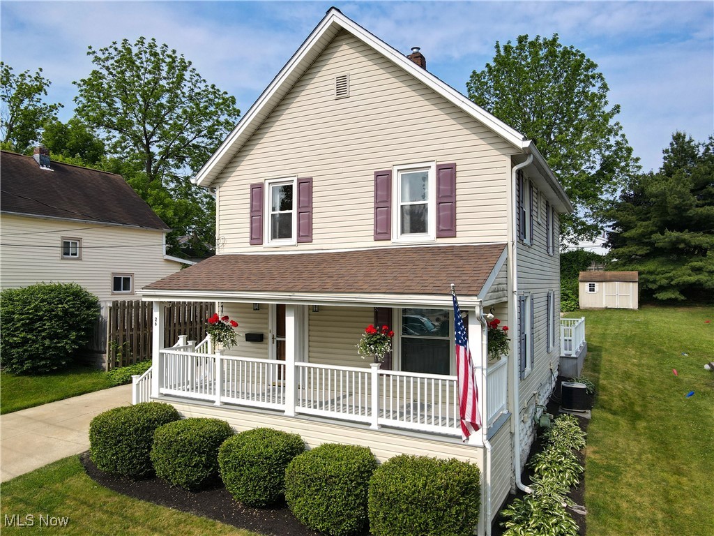 Welcome to 26 Walnut Ct., a delightful colonial nestled in the heart of Mogadore on a quiet dead-end street. This well-maintained 3-bedroom, 2-bathroom home combines modern upgrades with classic charm, making it an ideal choice for families or anyone seeking a peaceful lifestyle. Step inside to find a warm and inviting atmosphere, with stunning new vinyl flooring that flows seamlessly up the steps and the entire upstairs area. The freshly updated kitchen features a new stove and dishwasher that were added in 2022, ensuring you have everything you need to create culinary masterpieces or enjoy convenient living. In the partially finished basement, you will find one of the two full bathrooms, as well as a finished room (completed in April 2025) that could be used for an office or additional storage. The basement also houses the laundry area, that had a new washer and dryer installed in 2022. Imagine sipping your morning coffee on the covered front porch or hosting summer barbecues on the spacious back deck. The outdoor space is perfect for both relaxation and entertaining, providing a serene backdrop for family gatherings or quiet evenings. Additional updates include the roof (2019) and the hot water tank (2021). Another one of the standout features of this lovely home is its prime location. Situated within walking distance to a variety of local amenities, including restaurants, a library, and schools, you'll enjoy the convenience of urban living without sacrificing the tranquility of a suburban neighborhood.