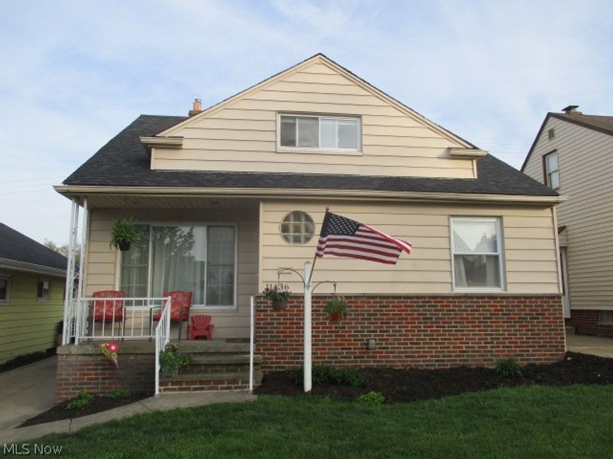 Better Hurry!! Charming 3 bedroom cape cod that is centrally located and close to everything. Features newly remodeled spacious eat-in kitchen with wood cabinets and granite counter tops, access to fenced in back yard and includes dishwasher, disposal, range, refrigerator and micro wave. 2 full updated bathrooms. Huge master bedroom upstairs with walk in closet and attic storage. Partially finished basement with glass block windows, full bath, office and possible 4th bedroom or den. Laundry room includes washer and dryer. Younger replacement windows, furnace, central air, electrical breaker box and roof.
Welcoming front porch. Plus more!