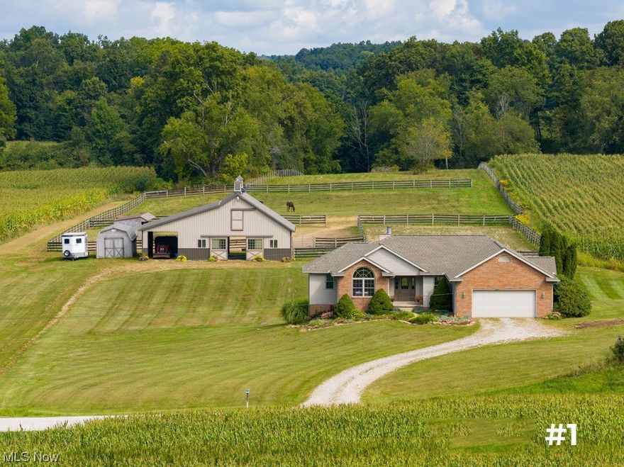 ABSOLUTE AUCTION - Auction #1: 6-Acre Mini Farm w/ Quality Ranch Home, Horse Barn & Pasture - Auction #2: Ranch Home Built In 2017 On 1.5 Acres - These Two Properties Adjoin, Ideal Family Set-up - Buy One Or Both! Onsite Auction With Online Bidding Available. Absolute auction, all sells to the highest bidder on location. ONLINE BIDDING BEGINS WEDNESDAY, OCTOBER 25, 2023 – 12:00 PM and AUCTION LIVE ON-SITE BIDDING WILL BEGIN SATURDAY - OCTOBER 28, 2023 - 11:00 AM. Auction #1: This mini farm has everything to offer! Gorgeous brick ranch with over 1,800 sq. ft. and an ideal floor plan! From the front door, the home boasts a foyer entry, a great room with vaulted ceilings, wood wood-burning fireplace, and a kitchen complete with a farmhouse sink and dining area. Just off the living room is a large deck with incredible views of the backyard and horse barn. Down the hall is the main floor laundry room, two bedrooms, and a full bathroom. On the other side of the great room is the master bedroom with a large walk-in closet and ensuite bathroom with a garden tub and shower. Partially finished, walk-out basement with office and storage room. Updates include new windows and shingles in 2022, and new A/C in 2018. The horse barn features (4) 12x12 stalls, a hay loft, a tack room, automatic waterers, and a wash stall. Fenced pasture with 60x200 outdoor arena. A property like this is hard to come by! All this on 6 acres! See MLS #4495474 for auction #2.
