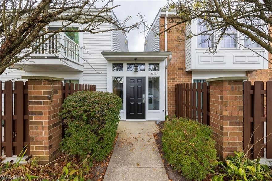 Prepare to be moved! Welcome to this charming condo in desirable Olmsted Falls. Enjoy peaceful living in a tranquil, park-like community surrounded by mature trees and rolling green hills. This 2-bedroom, 2-bathroom condo offers 1,125 square feet of comfortable living space and is ideal for first-time homebuyers or anyone seeking convenient single-level living. Step inside to a bright and airy main living area filled with natural light. Large sliding glass doors lead to your private enclosed patio, perfect for morning coffee or relaxing evenings outdoors. The pass-through breakfast bar connects the living area to the kitchen, creating an open layout ideal for entertaining. The kitchen features sleek stainless steel appliances, including a flat-top range and built-in microwave, complemented by rich espresso cabinetry offering ample storage. Enjoy the convenience of in-unit laundry tucked neatly behind classic bi-fold doors for a clean, streamlined look. Both bedrooms and bathrooms are located on the main level. The spacious primary bedroom offers generous closet space, while the second bedroom is perfect for guests, family, or a home office. Additional highlights include your own private detached garage. Just a short walk, enjoy the community pool surrounded by lush landscaping and mature trees. The beautifully maintained common grounds feature expansive green space, shade trees, and a charming picnic area, perfect for outdoor gatherings. A serene pond with a central fountain creates a picturesque setting for peaceful walks. Recent updates included Lighting, interior paint, and bedroom carpet (2026). Conveniently located near highways, shopping, and dining, and about 20–25 minutes from Downtown Cleveland. Located just minutes away from park that offer scenic trails, covered bridges, and waterfalls along the Rocky River.  Don't miss your chance to make this condo your own!