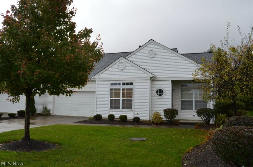 Light, bright and convenient one floor living! Two full baths, spacious bedrooms & master suite with huge walk-in closet. Handy grab bars for assistance. 17x11 2nd bedroom facing the evergreens could be an office.  Over sized 2 car garage with attic storage.  Updated kitchen & bath hardware & Corian master bath counters.  Sliders open to a private patio & lush landscape. Newer windows throughout, hot water tank 3/14, newer dryer & disposal. Roof & gutters 9/14.   Nice sized kitchen w/lots of counter space and eat-in area. All appliances stay! Very nice convenient place to live. All appliances included.  Move in and do nothing but enjoy!