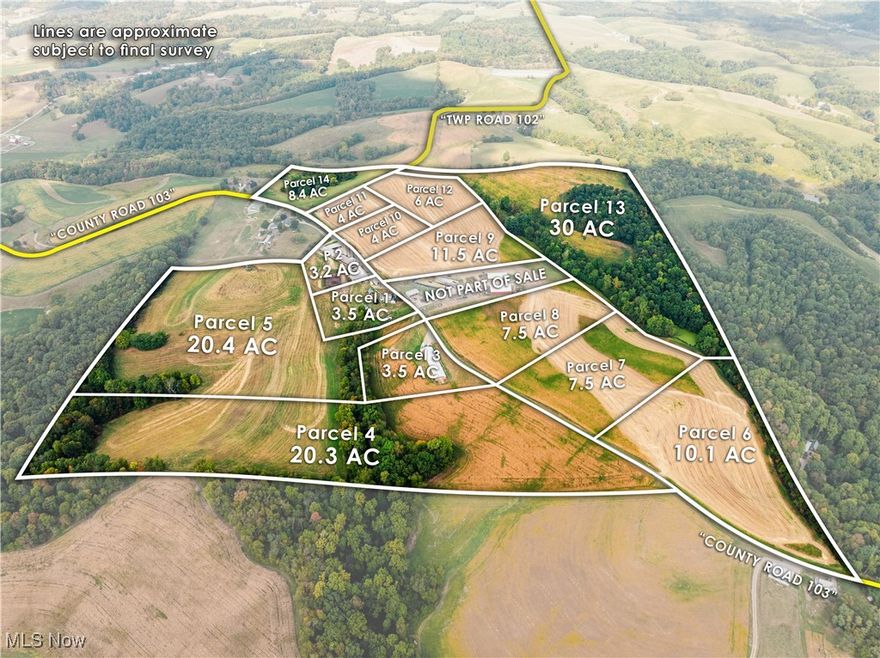 An excellent offering of 140 acres in 14 parcels with a great selection of open/tillable land along with wooded/recreational hunting land in a good location between Bakersville and Newcomerstown. The farm has over 7,000 feet of road frontage on CR 103 & TR 102.? Improvements include a 2-story farmhouse that was originally built in the late 1800s with additions and renovations done since. Outbuildings include an older bank barn, free stall barn and several older outbuildings. The land offers mostly open parcels with a few being open and wooded.