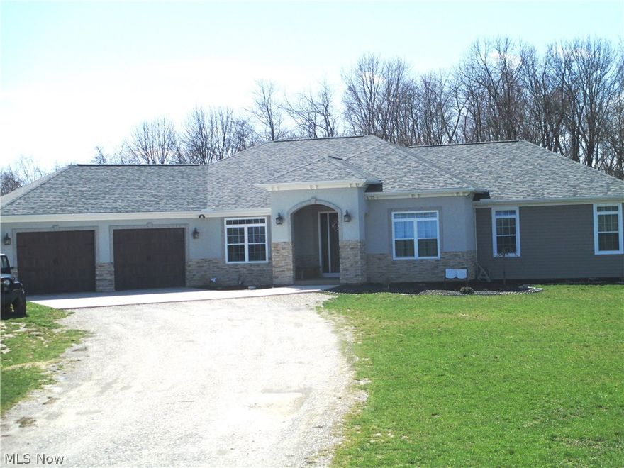 WOW!! Talk about a Custom built ranch Dream Home!  Well it's here located in East Muskingum Schools, on 10 acres M/L. Built in 2014 with an open floor plan with 4 bedrooms, 31/2 baths, large laundry room with storage.  Bright beautiful kitchen, large walk in pantry, granite counter tops, double oven, big island with deep sink.  Open living room off kitchen with fireplace and wood floors.  Full walkout basement can easily be finished into guest space with full bath or whatever you want. Give me a call and come check it out.  Please remove shoes.  Less than 5 miles from Rt 40 West.