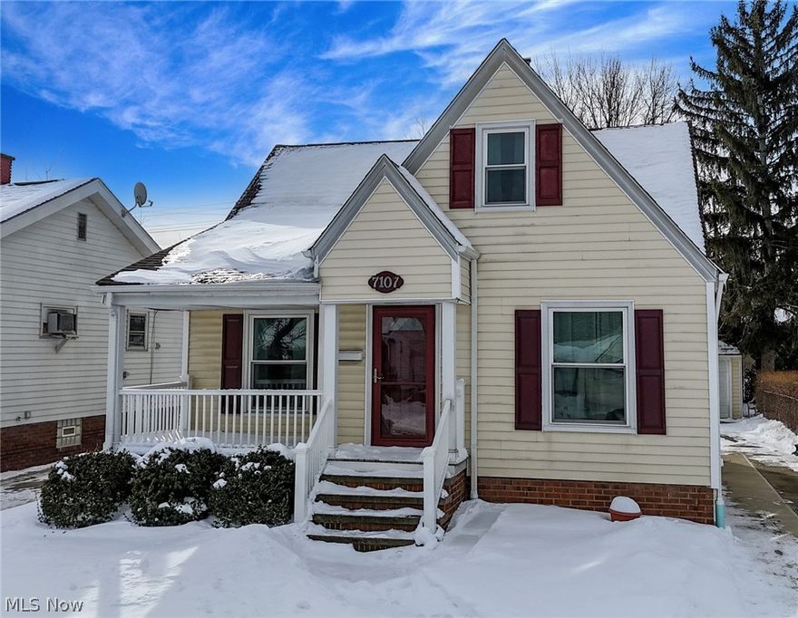 Welcome to this picturesque & charming remodeled Cape Cod home, where classic charm meets modern updates. Solid surface flooring flows through the entire main floor into the updated eat in kitchen with granite counter-tops, tiled backsplash, stainless steel appliances & new cabinets.  Plenty of light streams through the large kitchen window & the built in cabinet in the dining area allows for extra storage. The spacious family room showcases a decorative brick fireplace. The beautifully remodeled bathroom includes newer vanity, mirror, tile floors, shower/tub and lighting. On the main floor you will find 2 bedrooms and a full bathroom and the upstairs transformed into 2 additional  bedrooms. Step out onto the inviting covered front porch for coffee in the morning or to enjoy summer nights. New windows were installed in 2023, New vinyl flooring and carpet in 2022, in 2013 the roof was torn off & replaced including the garage roof and a new garage door installed.  Waterproofing was completed in 2023. Prime location, close to shopping, restaurants, highways and schools. Literally open the door and move right in!  This deceiving spacious gem will not last -  schedule your showing immediately!