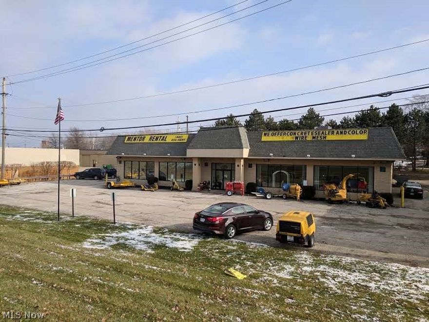 Previously rented by Mentor Rental, this space is ideal for a contractor, car enthusiest, and all kinds of retailers.  Up to 3,000 SF of additional space available if needed. In Mentor, Ohio--The heart of retail in Ohio on SR 615 (Center Street) with great visibility!
Large turn around asphalt driveway with overhead door with floor drains.

Over 7000 sq. ft. retail space with 180 linear feet of frontage on Route 615 in Mentor, Ohio. Can be 2+ units. Retail and warehouse. Replacement HVAC installed 2016. 

Min divisible - 2 spaces 1) 5000 sq. ft. of 2000 sq. ft. retail and 3000 sq. ft. warehouse; and 2) 2000 sq. ft. retail. Max contiguous  - 7000 ft.