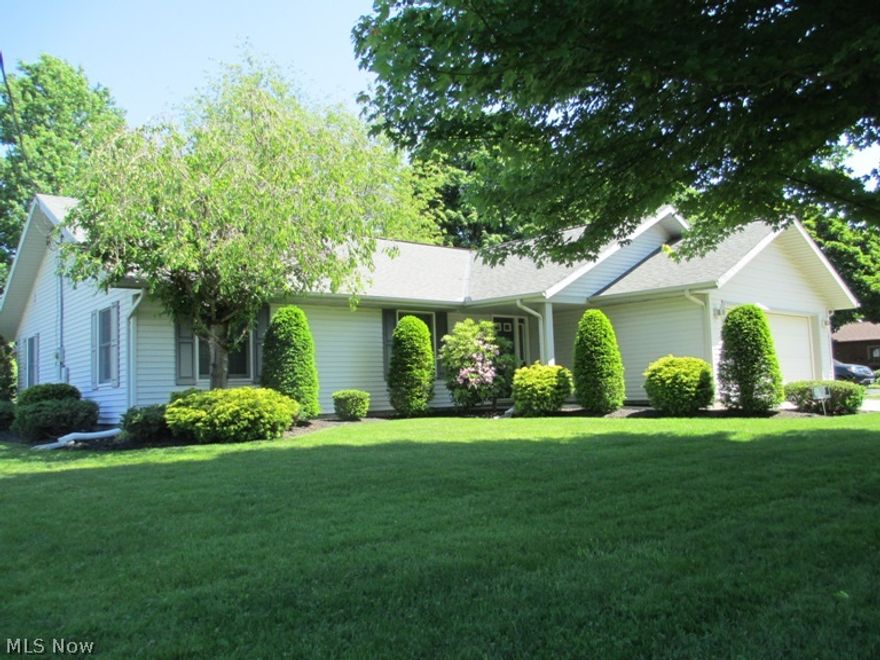 Nicely maintained 3-bedroom, 2-bath ranch.  Master suite with large shower and huge closet.  Baths and kitchen have ceramic floors. Eat-in kitchen plus dining area in large living room with gas fireplace.  3rd bedroom has French doors and could be used as a home office.   Window treatments stay.  Large laundry/utility room. Central air.  Air Cleaner. All appliances are included. Concrete patio with privacy hedge.   Concrete drive and 2- car attached, heated and air conditioned garage. One floor living. Average utility costs as of 8/19/14 per the utility companies:  Electric -$42 month per month, Gas-$49 per month-WOW!