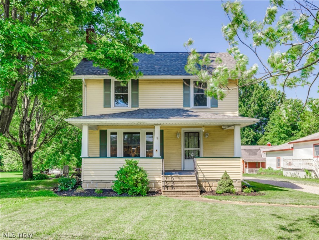 Excellent opportunity to own in Green. This colonial-style home sits on a .54 acre lot and 1,626 sq ft of living space. A cover front porch (8x22) leads you to the living room with original hardwood floors and a wood-burning fireplace. The formal dining room has a window bench seat with drawers for extra storage. There is a convenient 1rst-floor full bathroom (with a walk-in shower) adjacent to the kitchen and the mudroom. Upstairs offers a spacious full bathroom with a jetted tub, tile floor, expansive built-in drawers and closet space, and three bedrooms, one with a walk-up to the attic. This home also offers a covered back porch, a brick patio with a fire pit, and a huge detached four-car tandem garage. Make your appointment today!