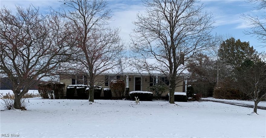 Ranch home nestled on 2.68 surrounded by farm land with pond, full basement and 3 car garage. Enter into the living room with fireplace, gather in the eat in kitchen; master suite has access to half bath all bedrooms are ample size with a full bath.  Basement has space to use your imagination and finish it to your needs, there's an additional electric heater, laundry room.  Use 3 car garage to accommodate toys larger than your car.  Property is past the pond.