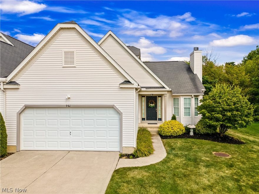 Welcome to 961 Devonwood Dr, Wadsworth ~ Beautiful 2-3 bedroom 2.5 baths. First floor owner suite and laundry room. Upstairs could be a second owner suite or close off spacious loft for a 3rd bedroom. Walk in to beautiful oak wood floors trimmed in white wood, fireplace with solid wood mantle, impressive cathedral ceilings, columns and arches.  Property is located in the cul-de-sac and provides a very private wooded back yard view.  Kitchen includes appliances, snack bar, stone sink and pantry. Cozy family room has slider to private patio.  Association takes care of roof, siding, landscaping and snow removal up to your door. Clubhouse available for residents use with $240 annual fee.  Check out 961 Devonwood Dr, Wadsworth if you are looking for easy living!