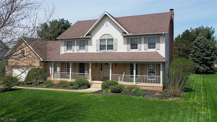 Welcome to this beautiful five-bedroom home in St. Ives in North Canton, CSD. An inviting covered porch creates a cozy feeling in this stunning home. The foyer leads to the formal dining room (left) with large windows, a tray ceiling & chair railing, and the family room (right). The spacious eat-in kitchen has abundant natural light, cabinets galore, an island, bay windows, and a dining area with sliders to the deck. Along with a deck, the backyard also has a patio making it the perfect place for entertaining family and friends. The great room that features a floor-to-ceiling fireplace and Palladian windows is open to the kitchen. Currently used as an office is the fifth bedroom on the first floor. A full bath and a laundry room with storage complete the first floor. The second floor features the master suite, three other bedrooms, and a full bath with ample storage. The Master suite offers a vaulted ceiling, a walk-in closet, a private bath with a jet tub, double sinks & a separate sh