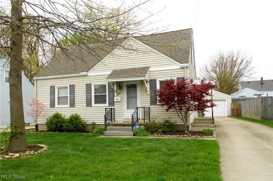 Spotless and spacious 3 bedroom cape.  Hardwood floors welcome you as you enter the living room with recessed lighting.  The delightful kitchen features newer cabinets, a counter top stove and built-in oven.  Sliders from the dining room lead to the fenced backyard with patio, newer landscaping, pergola and water feature.  Two bedrooms with hardwood flooring and a full bath complete the first floor.  The upstairs has been finished and features a third bedroom with nice closet space.  Basement has glass block windows and is ready for finishing should you decide to add an additional living area.  A home warranty has been offered for peace of mind.