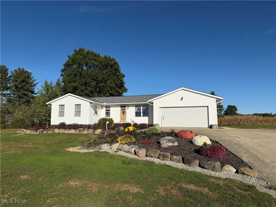 Welcome to this beautifully maintained 3 bed 2 full bath Wayne Home ranch in a quiet and scenic country setting on 2 acres. Open floor plan with first floor laundry and over 1500 sqft makes this home perfect for anyone. Primary bedroom with ensuite full bathroom has been newly remodeled along with many other updates including a new furnace with smart thermostat and air conditioning unit installed July 2023, and a new roof installed August of 2020. Insulated and dry basement with 200 amp service and plenty of room for storage. 2 car attached garage and spacious back patio area. Enjoy morning coffee and evening sunsets with a scenic view in all directions. Set up your showing today!