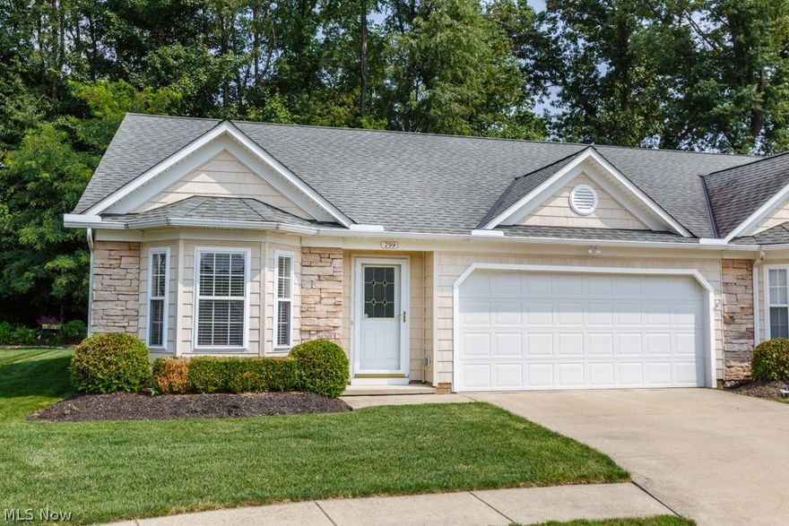 Beautiful ranch condo at Rivers Edge. This END unit features upgrades including sun room with slider door to patio. Family room with gas fireplace. Custom built-ins and crown molding. All kitchen appliances. Security system. Spacious master bedroom with walk-in closet and full bath. 2 car garage. Laundry room with washer and dryer. This condo is a must see.