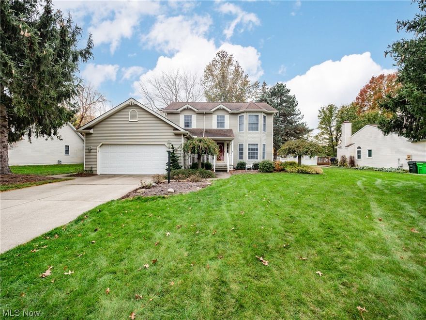 This charming Colonial with Victorian flair offers warmth with Brazilian, cherry wood floors in first floor dining and family room, which also features a gas log fireplace flanked by built in bookshelves.

Primary suite is spacious with vaulted ceiling, walk in closet & updated primary bathroom with tile floors and vanity with granite countertop.

Eat-in kitchen updated with granite counter tops and tile flooring with abundance of cabinet and counter space, including a pantry and island. Kitchen comes with stainless steel appliances, including new refrigerator.

First floor utility room. Basement used as rec room and office with ceramic tile flooring & wet bar.

Must-see lot features secluded backyard shaded by beautiful trees, with two-tiered composite deck, fire pit & storage shed.

Updates within the last five years include updated kitchen and primary bathroom, new AC and furnace, new washer and dryer, new refrigerator, new garage door and sliding door, painted first and second floor.

This property has no HOA and is located in the Avon Lake school district with easy access to I-90, Lake & conveniences.