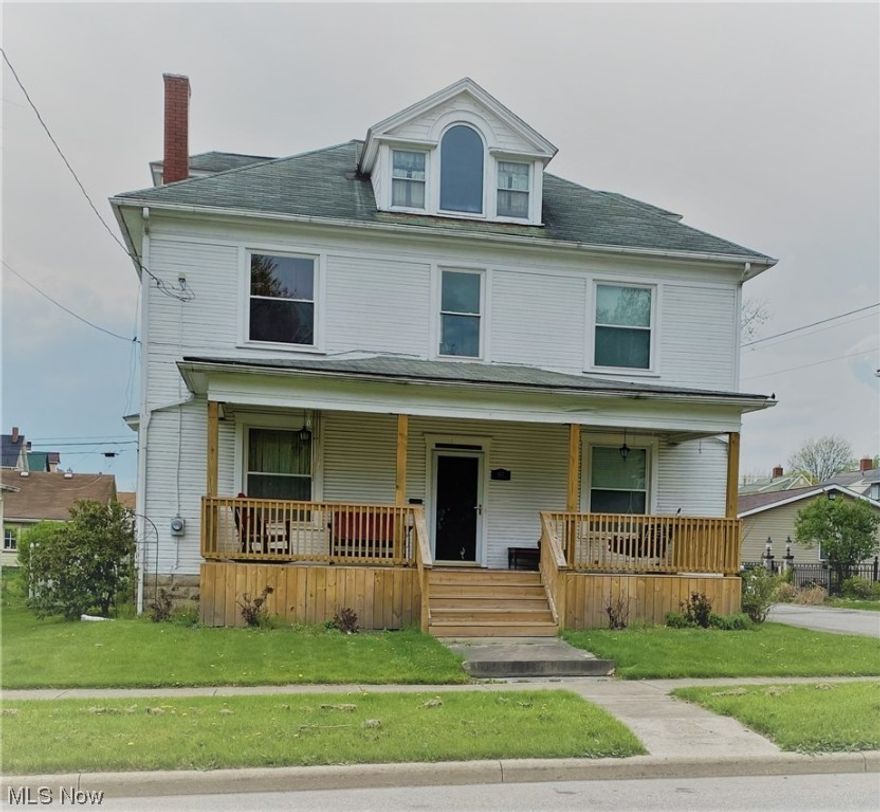 One of East Palestine's finest century homes.  Beautiful original woodwork with wide baseboards and trim. The first floor features an eat-in kitchen with appliances.  Large living room and dining room with beautiful wood floors and lead glass window.  An office which currently is used as a bedroom and first floor bath.  Going up to the second floor is a beautiful grand staircase with bench.  Four bedrooms and a balcony to enjoy the beautiful mornings with that first cup of coffee or the quietness of the night.  Second floor bath renovation is not complete but finishing materials will stay.  The third level has a large bedroom with plug in heaters and air conditioner.  Full basement.  Large garage with work area and  second floor great for a man cave or rec room.  Fenced in back yard.  New porches, furnace and air conditioner in 2022.